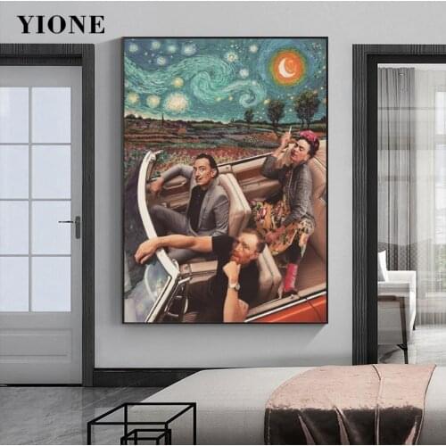 Painter Van Gogh with Friends Canvas Art Paintings Colorful Funny Abstract Figure Starry Sky Posters and Prints Wall Pictures