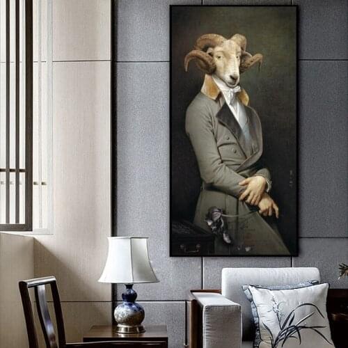 Retro Style Earl of The Goat Animal Canvas Painting Wall Art Nordic Posters and Prints Wall Pictures for Living Room Decoration
