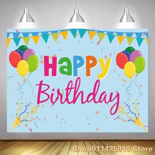 Ribbon Balloon Hanging Flag Background Girl Birthday Party Decoration Photography Studio 3D Digital Photo Customized Backdrop