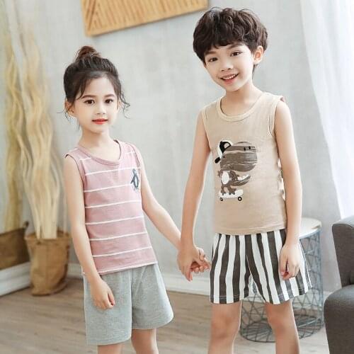 Summer Childrens vest suit pure cotton 3 boys 4 girls 5 middle school children sleeveless 6 children 7 babies years old sets