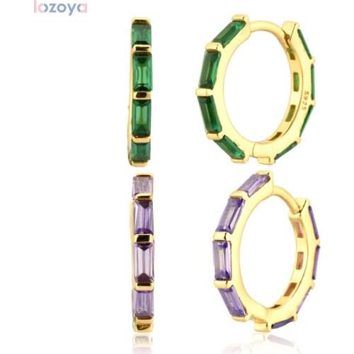 LOZOYA New 100% 925 Sterling Silver Gold Zircon Ohrringe Piercing CZ Piercing Hoops Rock Punk 2020 Jewelry Huggies Loops Jewels