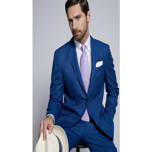 Ternos Masculinos Men Office Wear Slim Fit Men Prom Suit wedding Suits For Men Blazer 2 Pieces Blue 2018 (Jacket+Pants)