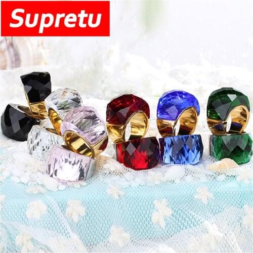 Supretu Punk Transparent Gem 18K Gold Plating Couple Ring For Men Party Luxury Bijoux Stainless Steel Rings Male Wedding Jewelry