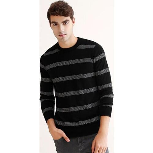 ZHILI 2018 New Autumn Winter O-Neck Black And Gray Striped Cashmere Sweater