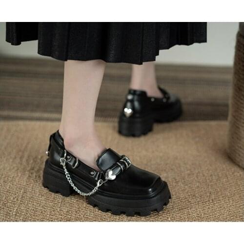 2021 new British style fashion all-match square toe Mary Jane female comfortable metal chain platform small leather shoes