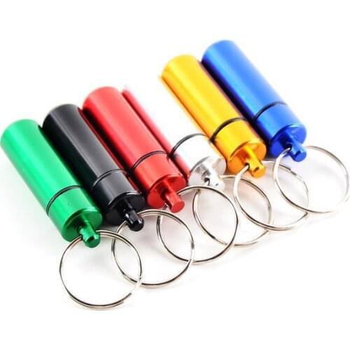 New High Quality Portable WaterProof Mini Blue Aluminum Keychain Tablet Storage Box Bottle Case Holder