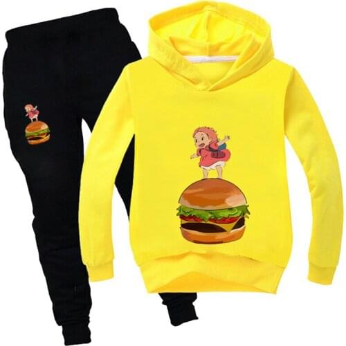 Toddler Fall Winter Clothes Boys Cotton Long Sleeve Harajuku Cartoon Ponyo Girls Tops and Pants Sets Boutique Children Clothing