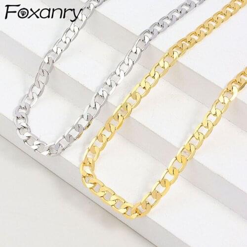 FOXANRY 925 Sterling Silver Necklace Simple Couples Accessories INS Fashion Hip Hop Vintage Hollow Chain Party Jewelry Wholesale