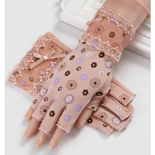 Half Finger Gloves Sunscreen Five Fingers Five Finger Ladies Cotton Thin Elastic Gloves in Summer