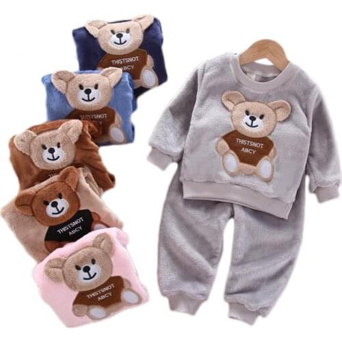 2020 New Winter Spring Baby Boy Girl Clothes Pajamas Set Flannel Fleece Toddler Child Warm Catoon Bear Sleepwear Kids Home Suit