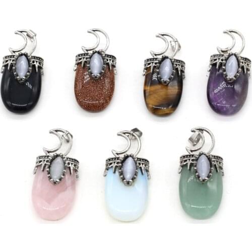 Fine Natural Stone Pendants Reiki Heal Amethysts Antique-Silver Alloy Opal Crystal for Jewelry Making Vintage Necklace Earrings