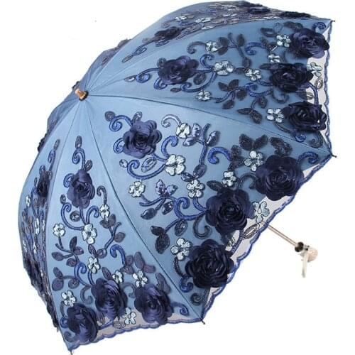 Two Fold All-Weather Umbrella Lace Double Layer restonic UV-Protection Parasol