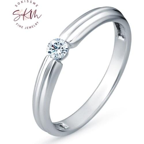 SKM 14k white gold diamond rings for women Vintage Promise Engagement Rings Anniversary Luxury Fine Jewelry