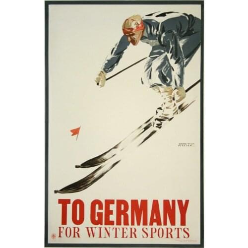 To Germany For Winter Sports Ski Skiing Travel Poster Vintage Retro Posters Canvas Painting DIY Wall Paper Home Gift Decor