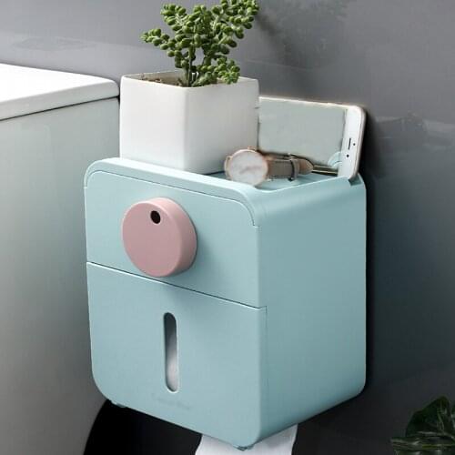 Waterproof Paper Towel Holder Solid Color Wall Mounted Toilet Roll Holder Stand Case Tube Storage Box Bathroom Accessories