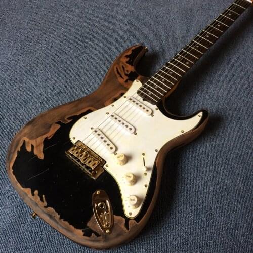 High quality Black relic-Electric Guitar,Alder body and maple neck,Handmade cultural relics electric guitar,free shipping