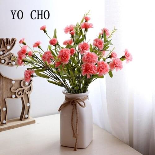 YO CHO 6 Heads Silk Carnations Artificial Flower Bouquet For Wedding Decoration DIY Christmas Decorations For Home Accessories