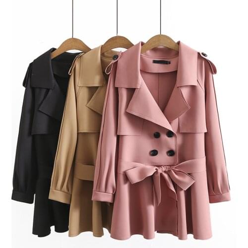 Plus Size Fashion Coat For Women XL-4XL Long Sleeve Lapel Large Size Windbreaker Spring And Autumn Wear Mid-Length Trench Coat