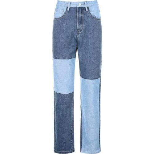 Fanco 2020 Autumn Patchwork Pocket High Waist Women Denim Trousers Casual Blue Straight Female Long Jeans Pants Loose Streetwear