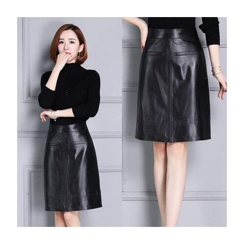 Women Leather Skirts Head Layered Sheepskin Leather Skirt K104-1
