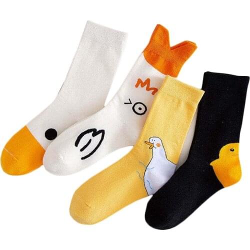 Cartoon Duck Female Socks In Tube Cotton Socks Breathable Wild Ins Style Personality Design Cool Girl Boy Socks