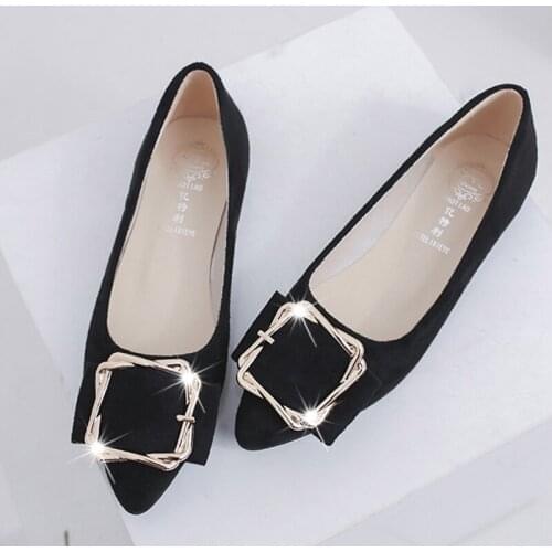 Nice Vogue Women Shoe Flat Heel Autumn Metal Button Single Shoes Pink Shallow Low-heeled Casual Shoes Slip-on Woman Shoe