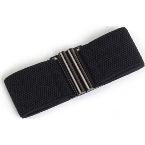 Lady Elastic Bands For Down Coat Women Solid Black Waist Belt Punch-Free Double Buckle Strap Dress Decoration Simple Wide Belts