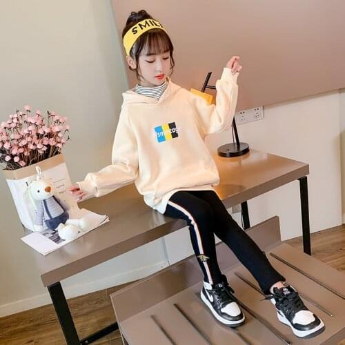 Winter Thick Warm Hoodies Kids Girls Fashion Printing Pullover Children Casual Sport Tops Teenage 2021 New Sweatshirt 4 5 6 7 8y