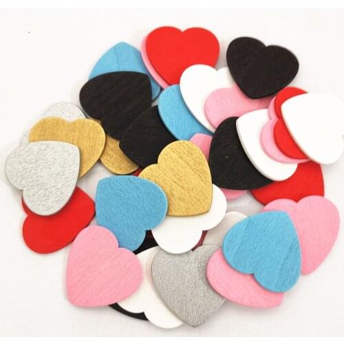 100pcs 28mm Mixed Wooden Hearts Shapes Slices For Vintage Wedding Tables Decorations Scatters Confetti