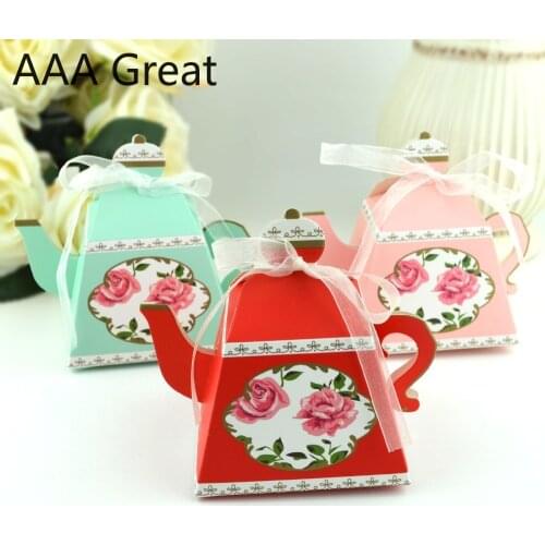100Pcs/Lot Wedding Decoration Candy Boxes Sweet Party Favor Gift Box Creative European Teapot Birthday Paper Cake Gift