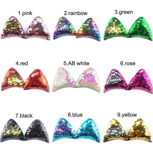 200pc/lot Reversible Sequin Cat Ear Padded 6cm Length unicorn Accessories Headwear Accessory for Girls Headband clothes applique