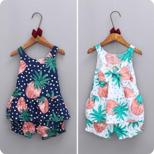 2016 Korean Childrens Garment Girl Summer New Pattern Countryside Wind Pineapple Printing Vest T-Shirt Shorts You 2 Pieces Suit