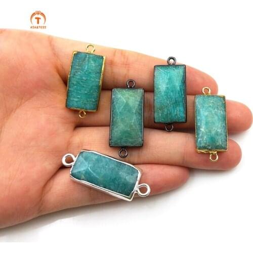 3pcs Natural Gold Silver Bronze Plated Connector Amazonite Rectangle Pendants Jewelry With Finding For Necklace Bracelet Making