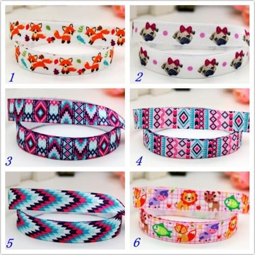 5/8'' Free shipping Fold Elastic FOE tribal fox pug animals printed headband headwear hairband decoration wholesale OEM S487