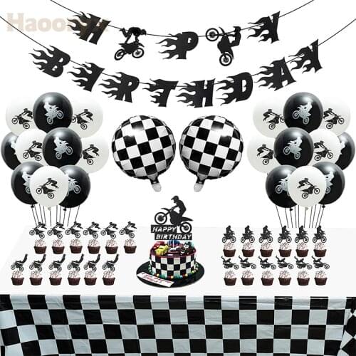 50Pcs Motorcycle Party Decoration Kit Balloons Disposable Tablecover Cake Toppers Happy Birthday Banner Parties Supplies for Kid