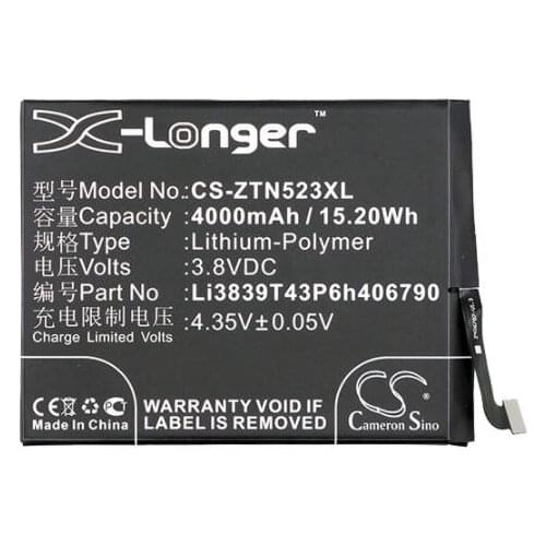 Cameron sino 4000mah battery for NUBIA NX523 NX523J Z11 Max for ZTE Nubia Z11 Max NX523 NX523J Li3839T43P6h406790