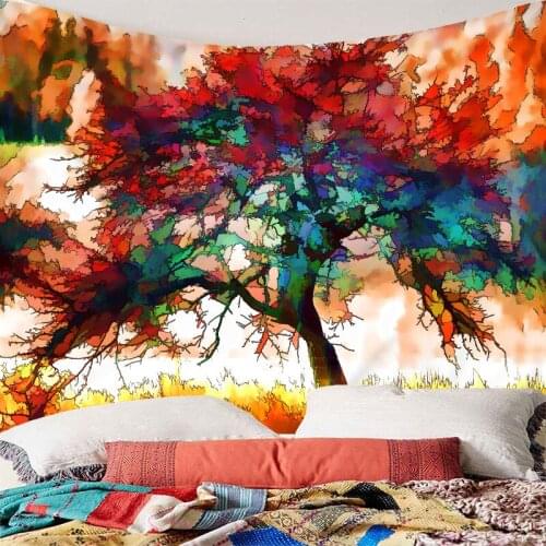 Watercolor Art Tree Printing Tapestry Wall Hanging Decorative Tapestry Beach Towel Sitting Blanket Home Customized Decoration