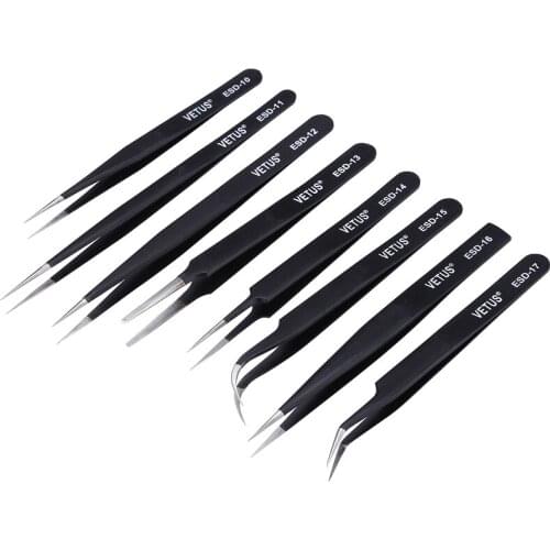 Anti-Static Stainless Steel VETUS Tweezers Pinzas ESD Series Industrial Tweezers Electronic Mobile Phone Repair Hand Tools