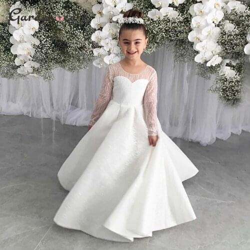 Gardenwed Girls Bow Flower Dress Ivory Organza Girl Wedding Party Dress Cute Ball Gown Princess Elegant Dresses 2021 New Year