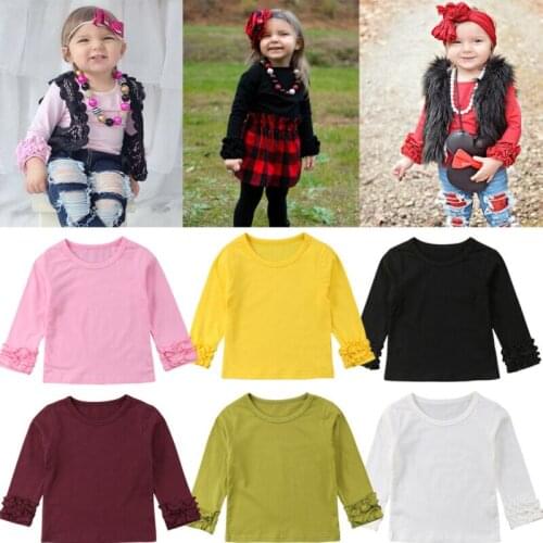 Toddler Kids Baby Girls Ruffle Long Sleeve Tops T-shirt Solid Color Tee Top Solid Color Tee Tops T-Shirt Clothes