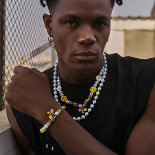 Hangzhi 2021NewJapanese and Korean style bee daisy expression pearl beaded necklace hip hop personality street accessories trend