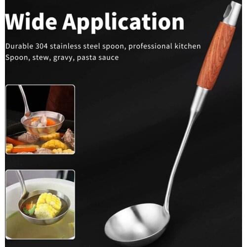 Hot 2 Pcs Stainless Steel Wood Handle Colander Strainer Home Kitchen Supplies Soup Spoon Tableware Kitchen Cooking Utensils