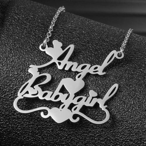 Personalized Custom Double Name Pendant Necklaces Romantic Style Heart Shaped Stainless Steel Couple Necklace For Women