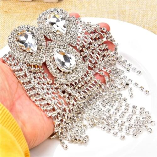 Exquisite Rhinestones Flower Patches Tassel Applique Manual Marquise Glass Diamond Big Brooch Dress Shoes Coat Boots Accessories