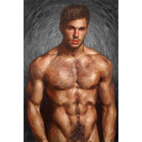 100%Handmade Oil Painting Hand man portrait oil painting male nude muscle gay interest 018
