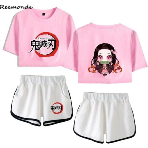 Kimetsu no Yaiba Outfit Top Shorts Sport Suits Demon Slayer Cosplay Costume Women Kamado Nezuko Running Shirt Shorts Clothing