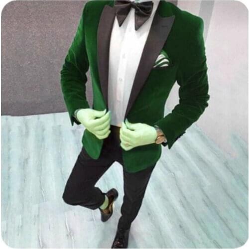 Handsome Groomsmen Velveteen Groom Tuxedos Mens Wedding Dress Man Jacket Blazer Prom Dinner (Jacket+Pants+Tie) K58