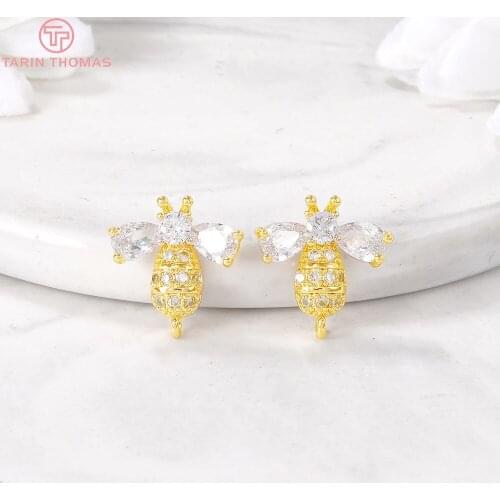 4PCS 15x15MM Hole 1.5MM 24K Gold Color Brass with Zircon Bee Charm Pendants for DIY Jewelry Making Findings Accessories