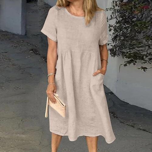 Summer Women Solid Casual Dress Plus Size Short Sleeve O Neck Elegant Dresses For Women Clothing Vestidos Mujer Verano 2021