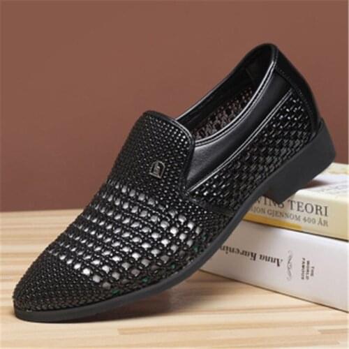 Spring Luxury Brand Genuine Leather Fashion Men Business Dress Loafers Pointed Toe Black Shoes Oxford Breathable Formal Wedding
